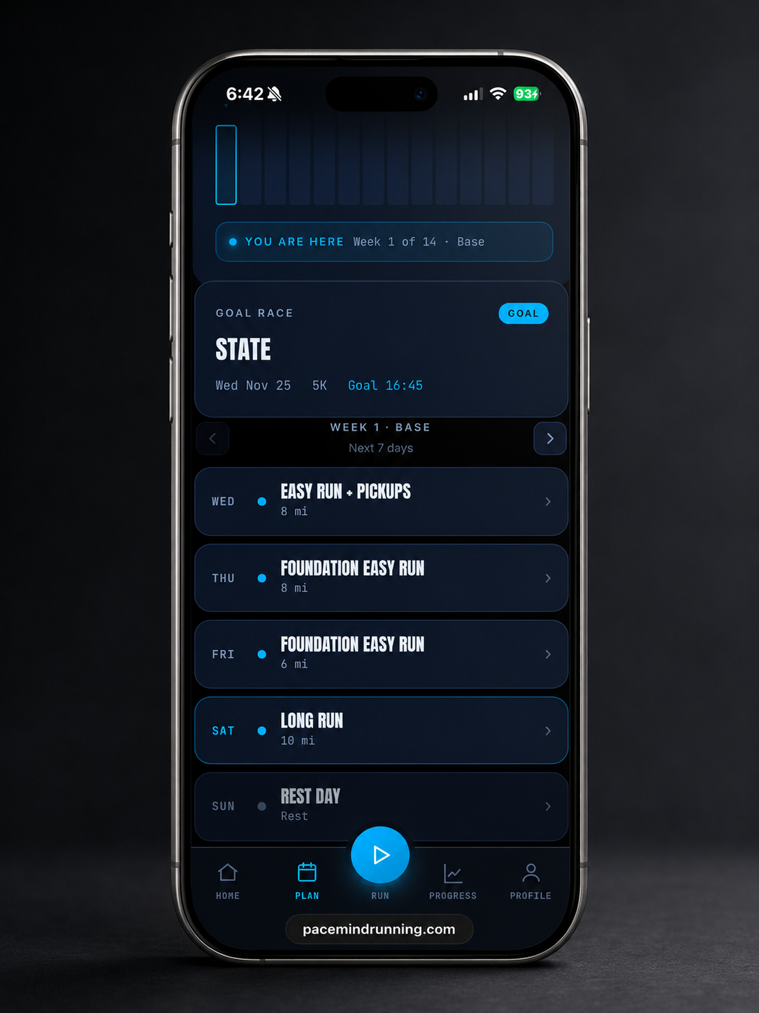 Weekly Plan screen in the PMR app